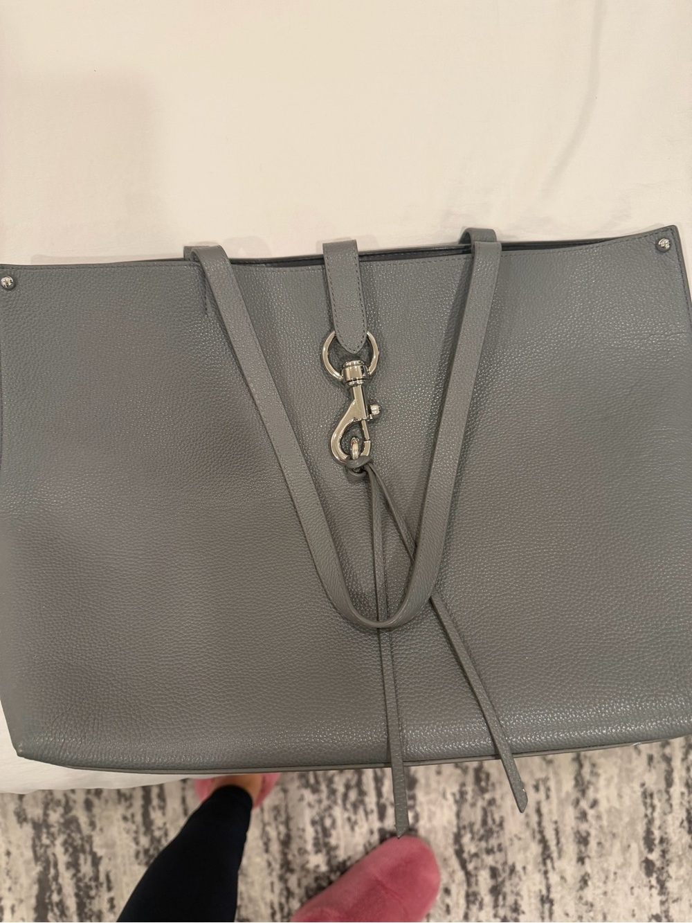 Rebecca Minkoff Gray Pebbled Leather Tote with Silver Clip